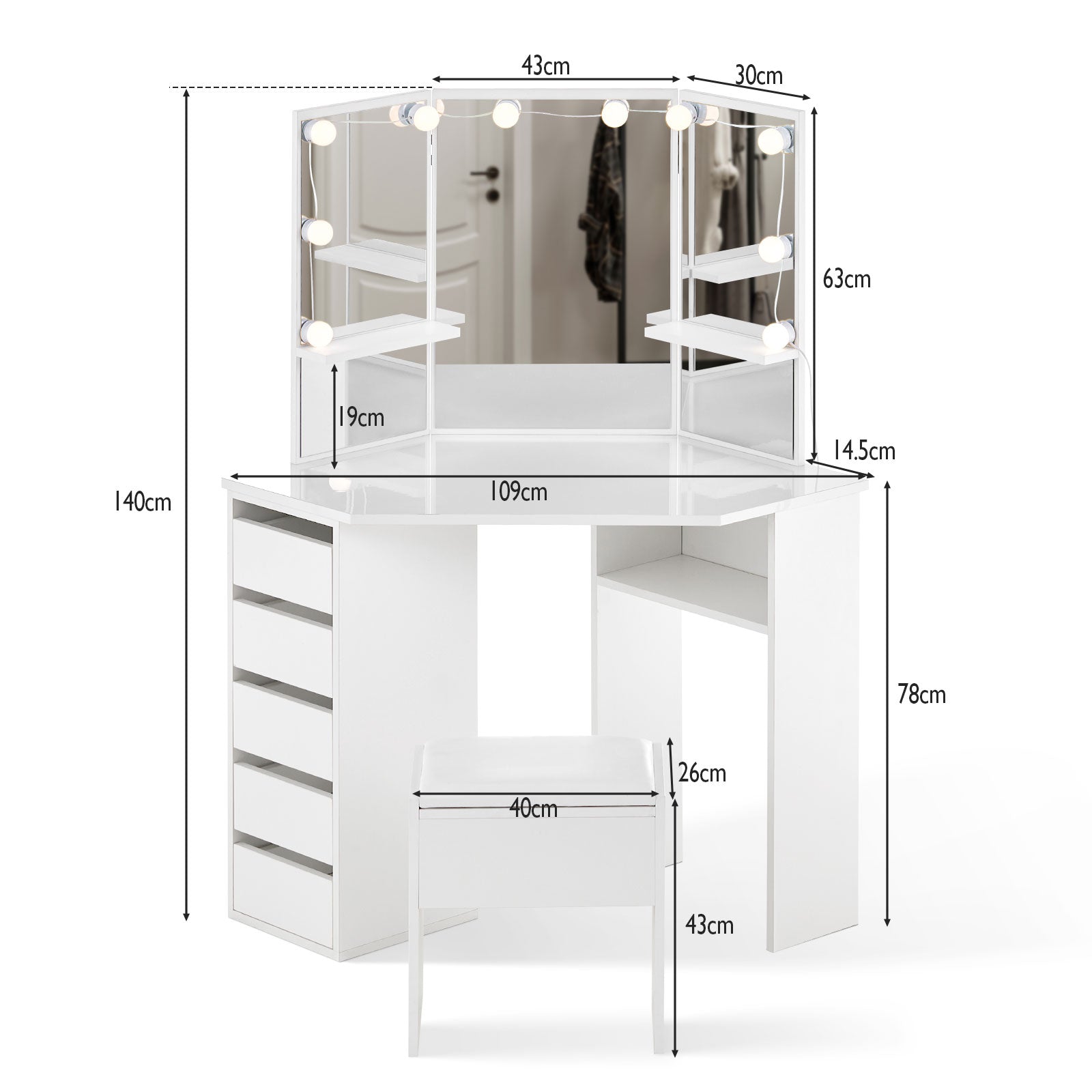 Rosa Eckschminktisch Set