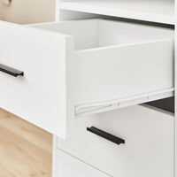 Kumar Hochglanz Nachttisch Weiß mit Steckdose & USB, Ladefunktion, LED Licht und 2 Schubladen