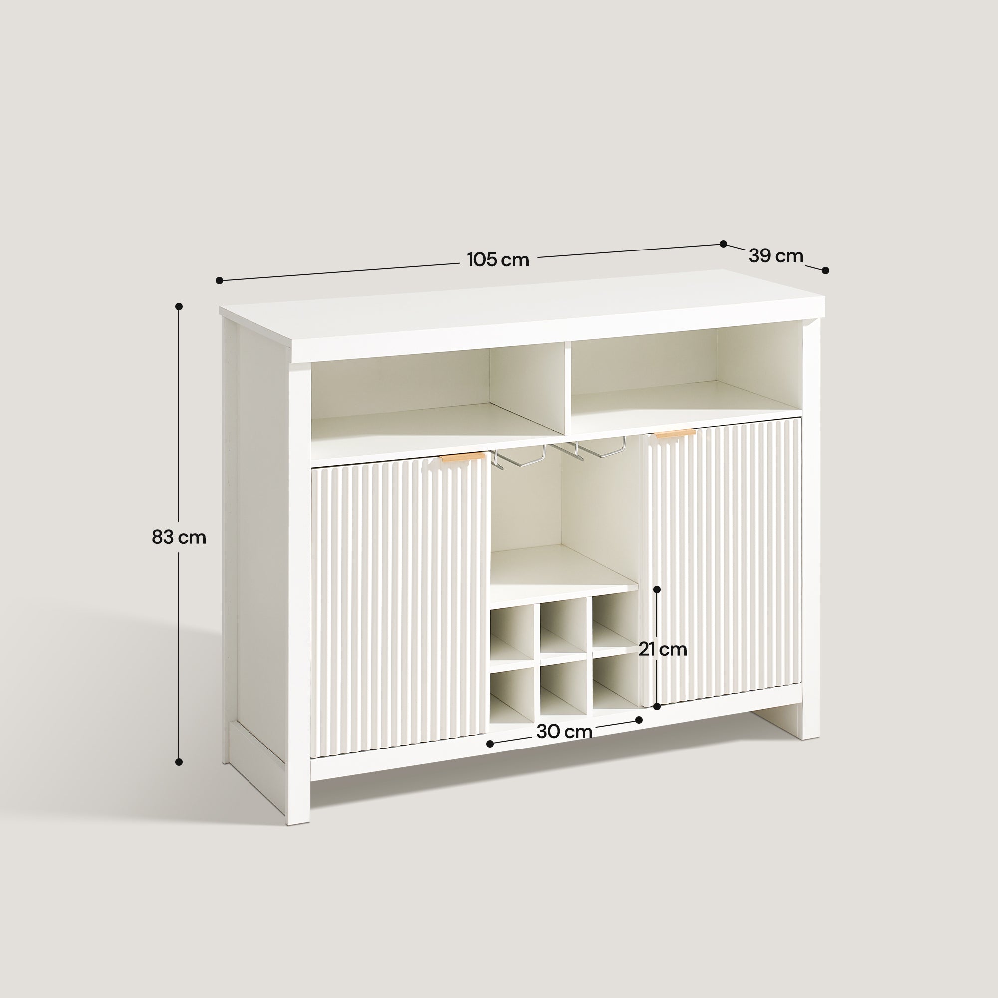 Arden Sideboard Weiß mit Weinregal & Gläserhalter
