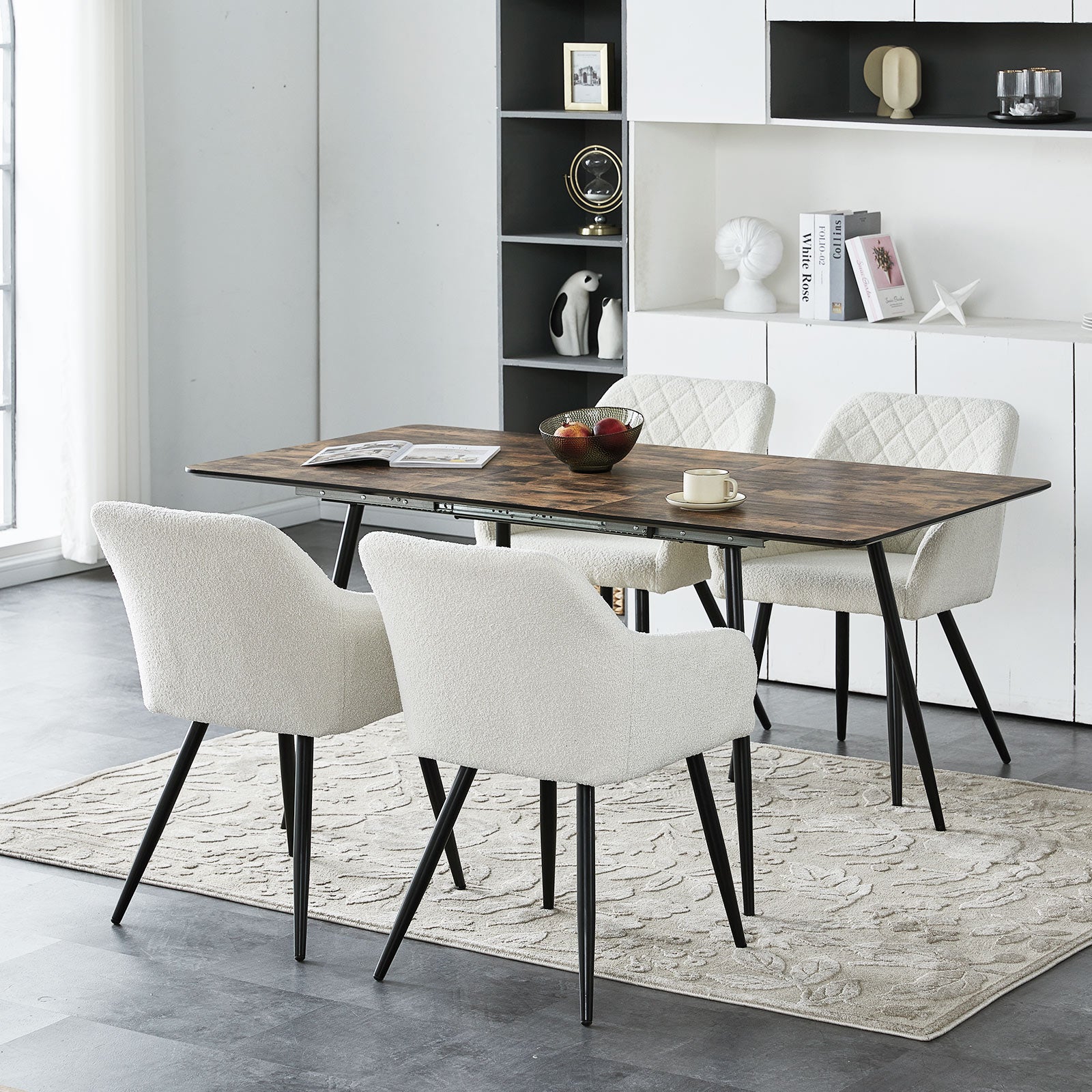 Moree Esszimmerstühle aus Bouclé-Elfenbeinweiß