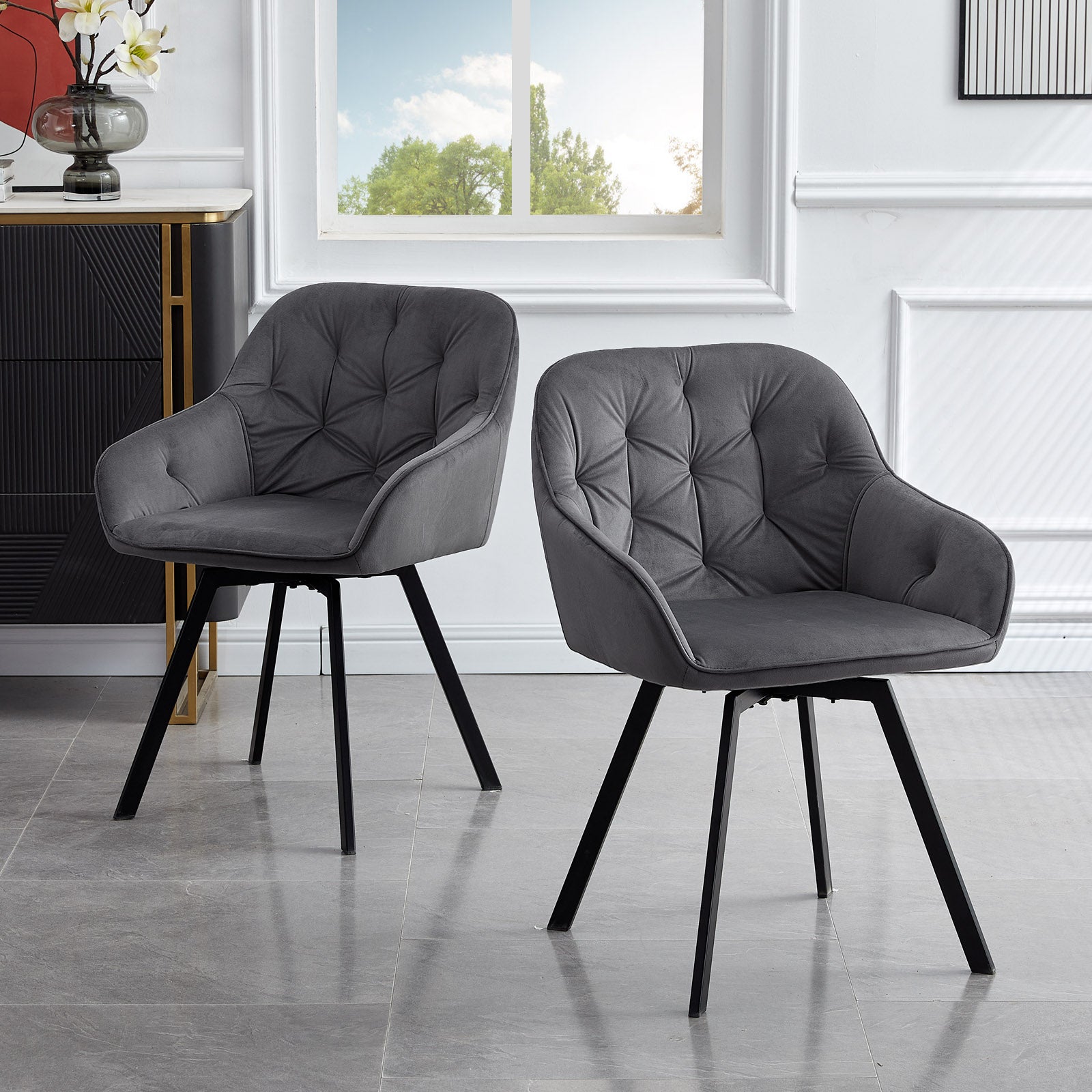 Garvies Armlehnstuhl aus Samt mid Drehbar