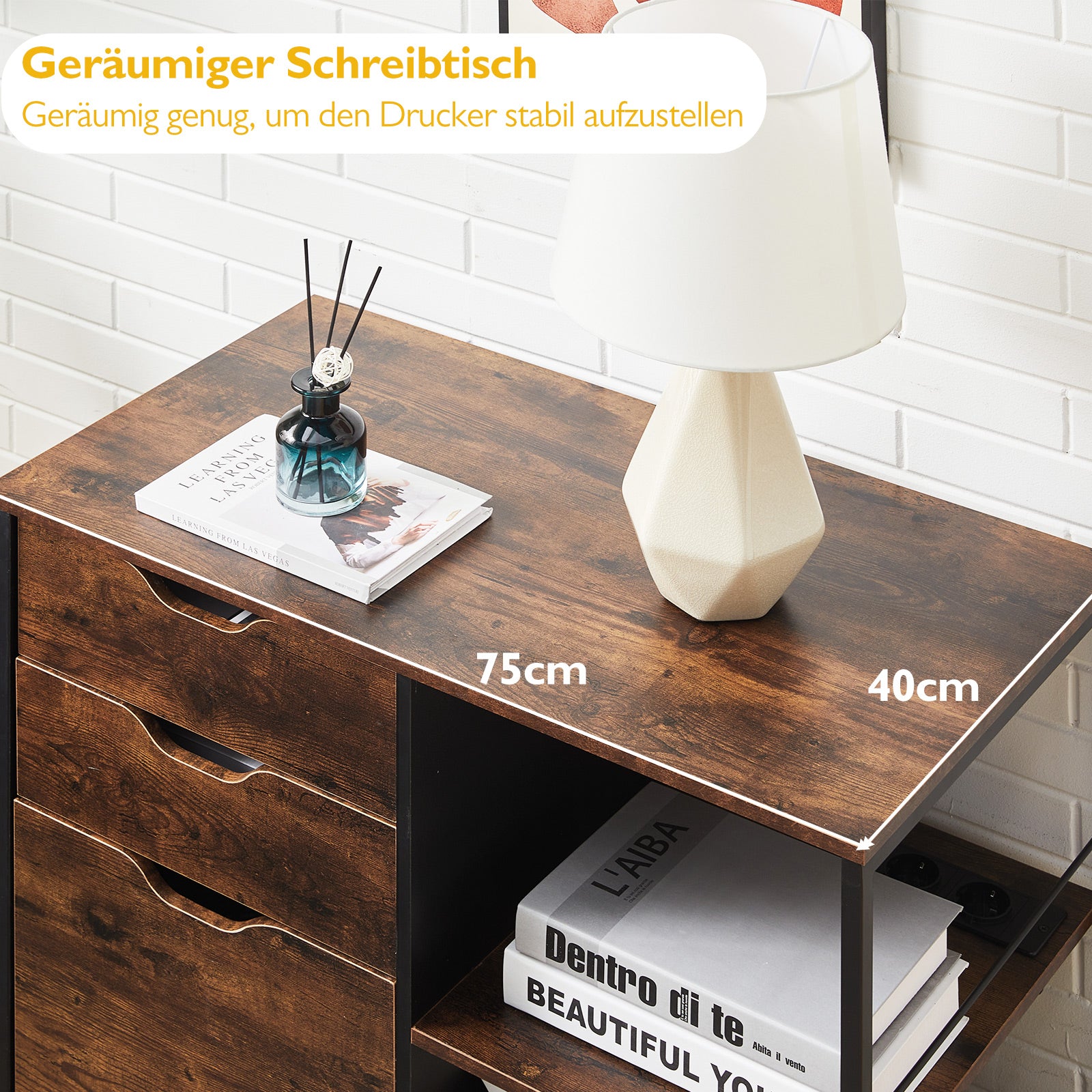 Breiter Rollcontainer mit 3 Schubladen