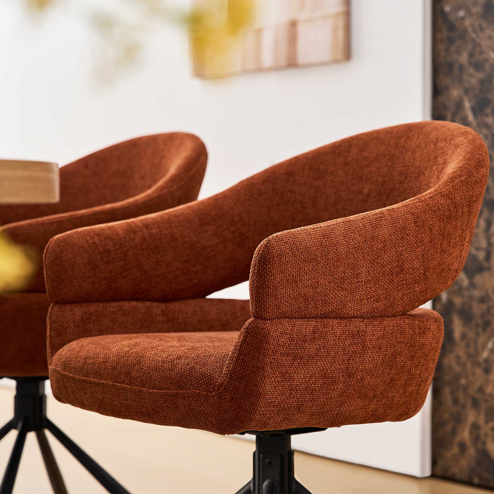 Clarice Esszimmerstuhl aus Leinenmischgewebe mit Drehbarer