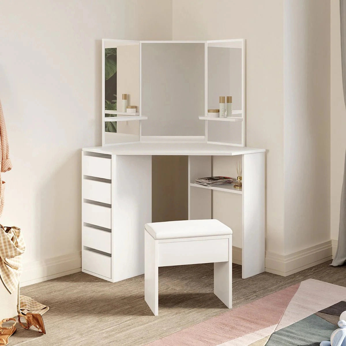Rosa Eckschminktisch Set