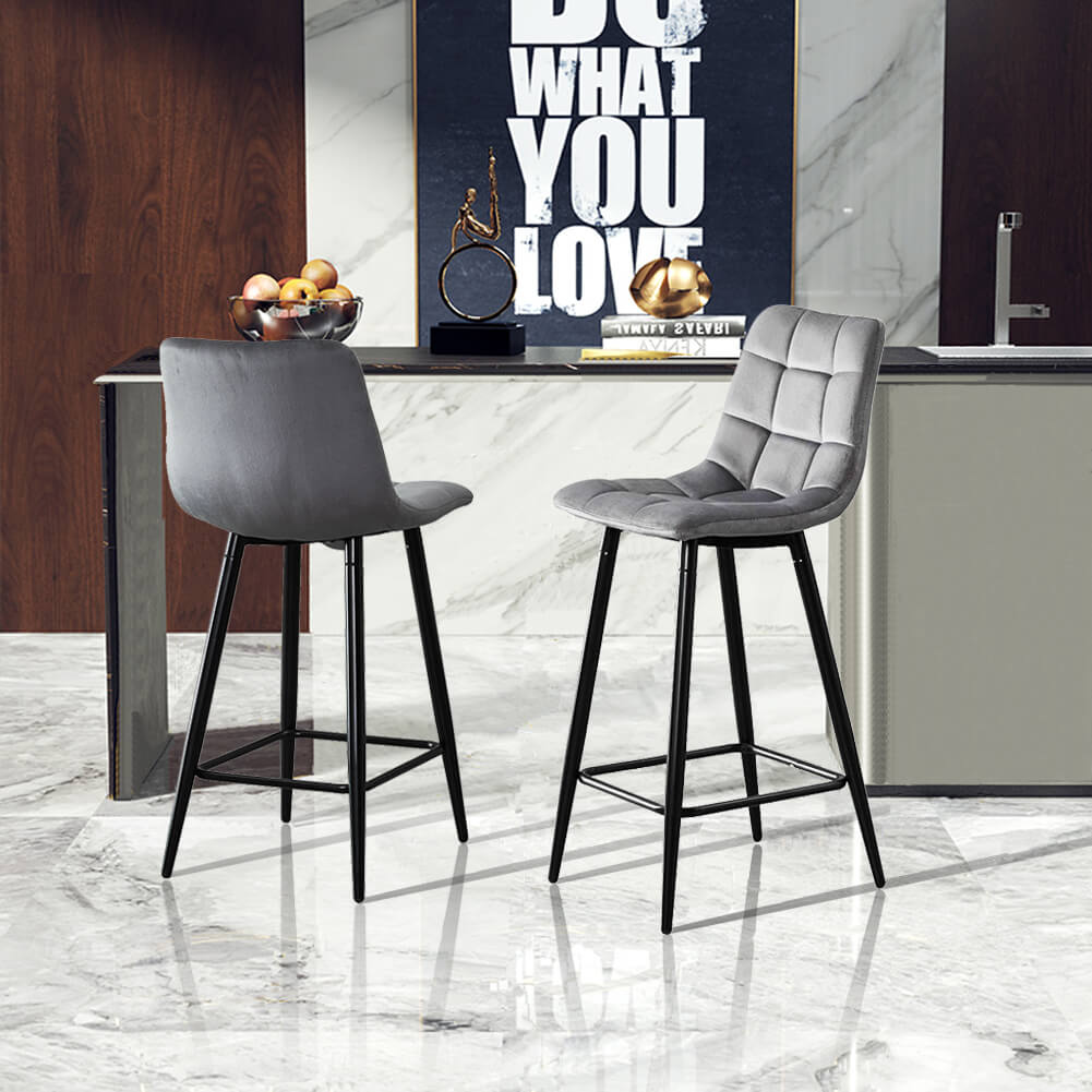 Christie Velvet Bar Stools with Backs Black Legs | CLIPOP