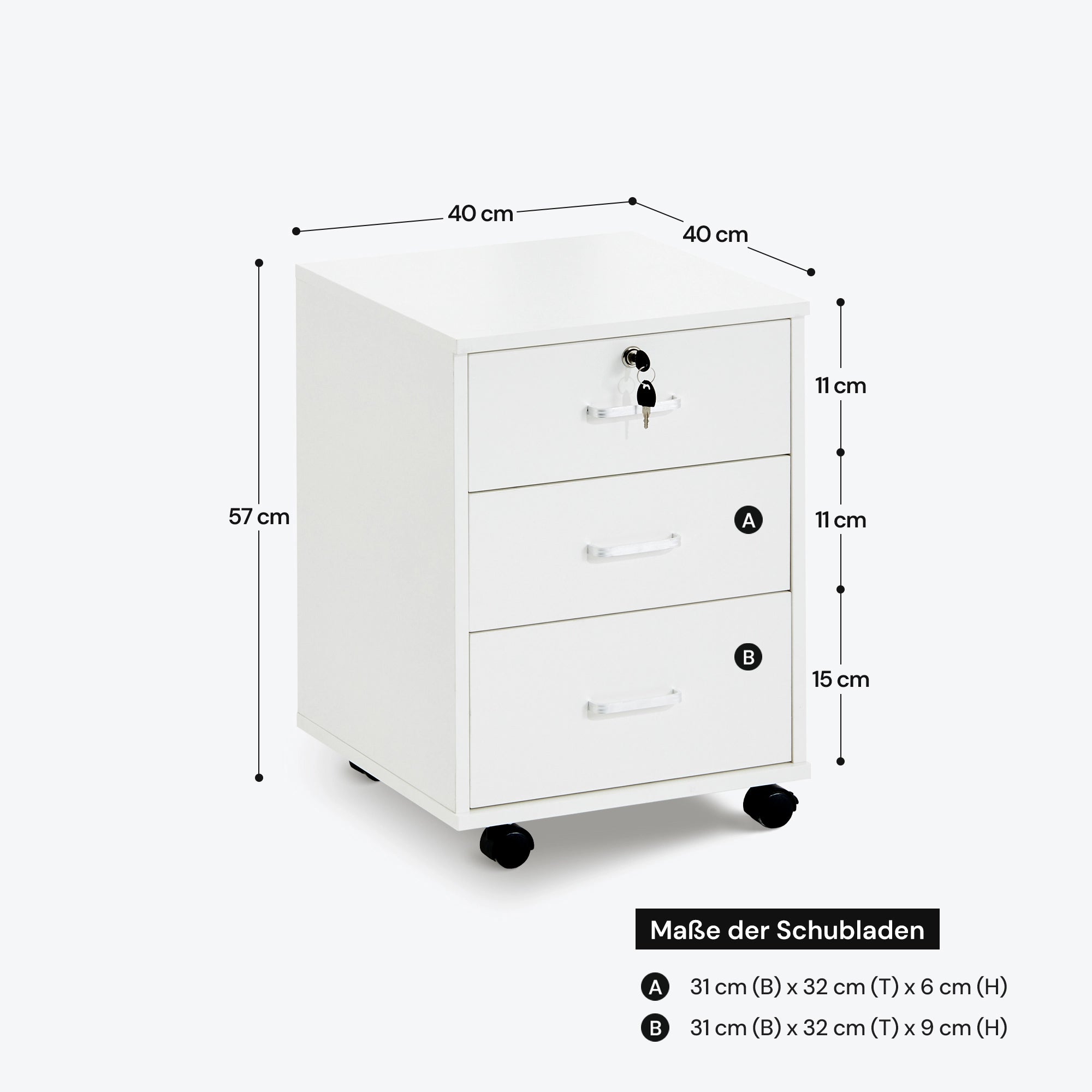 Edene Rollcontainer mit 3 Schubladen