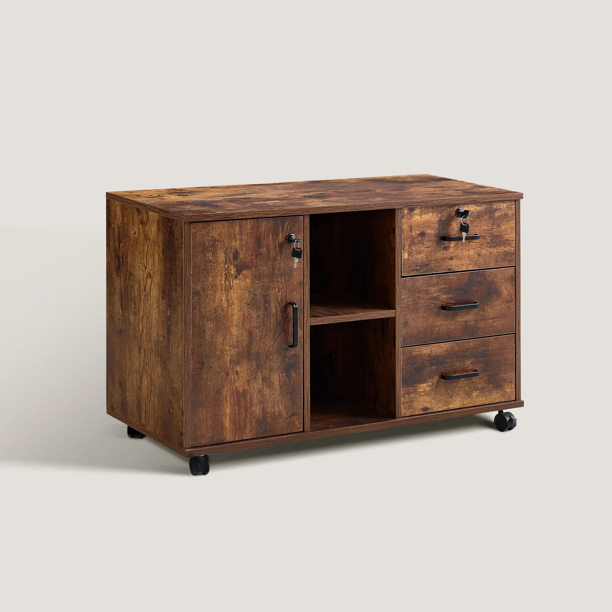 Breiter seitlicher Aktenschrank [3 Schubladen, 1 Tür]