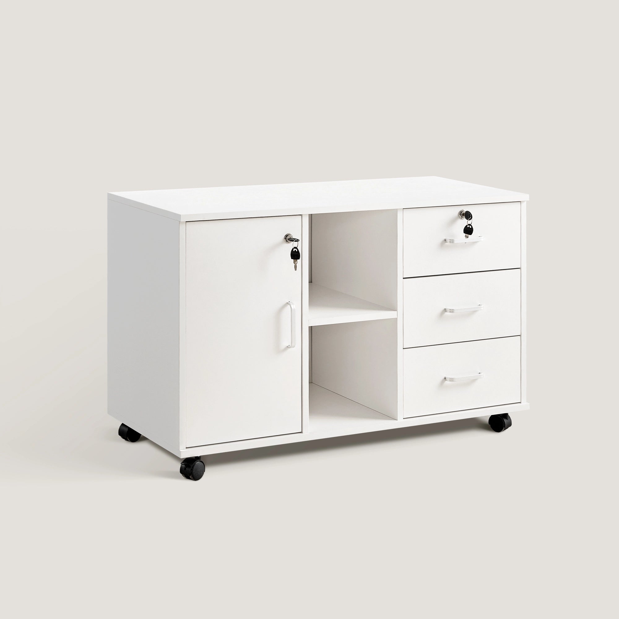 Breiter seitlicher Aktenschrank [3 Schubladen, 1 Tür]