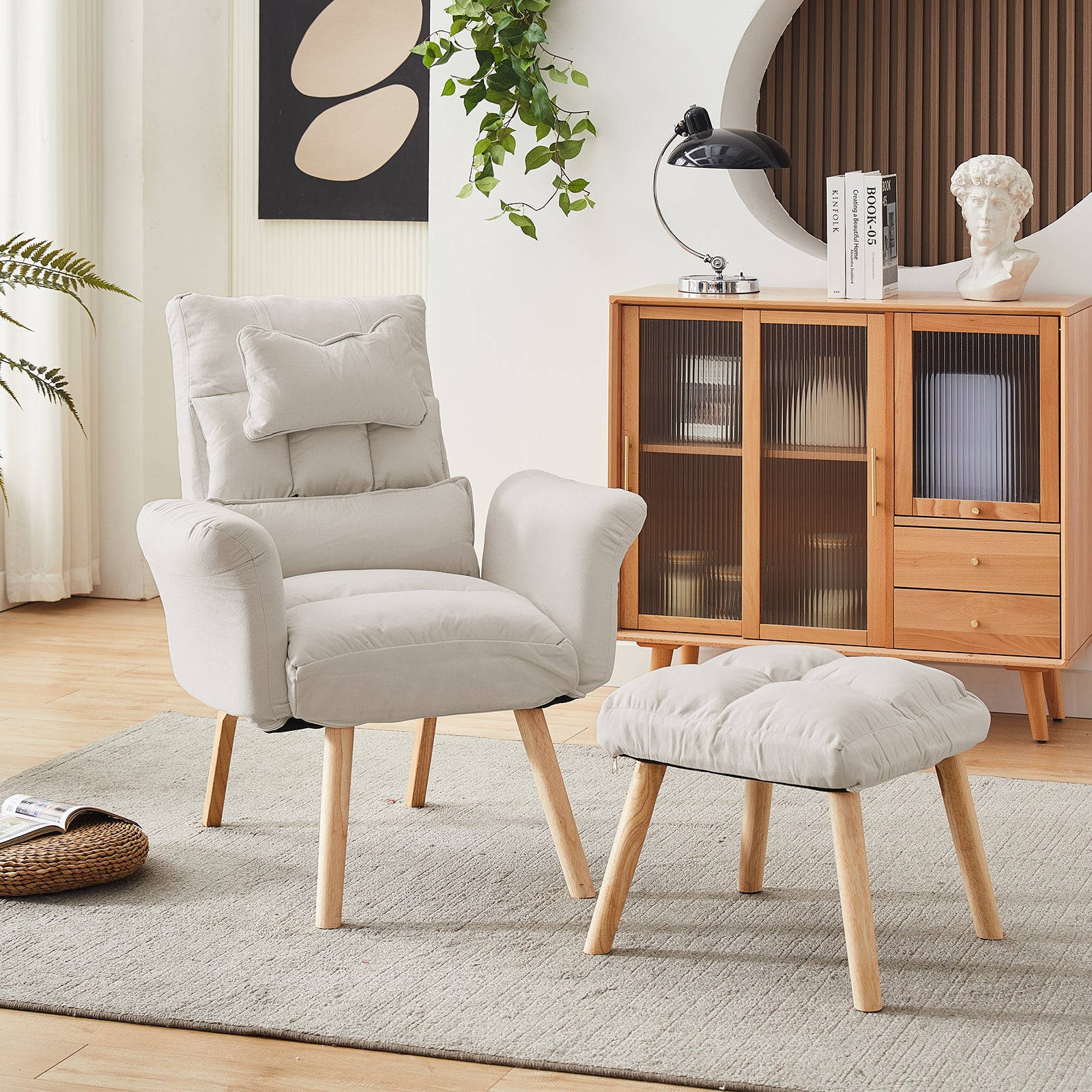 Elva Relaxsessel mit Hocker aus Leinen