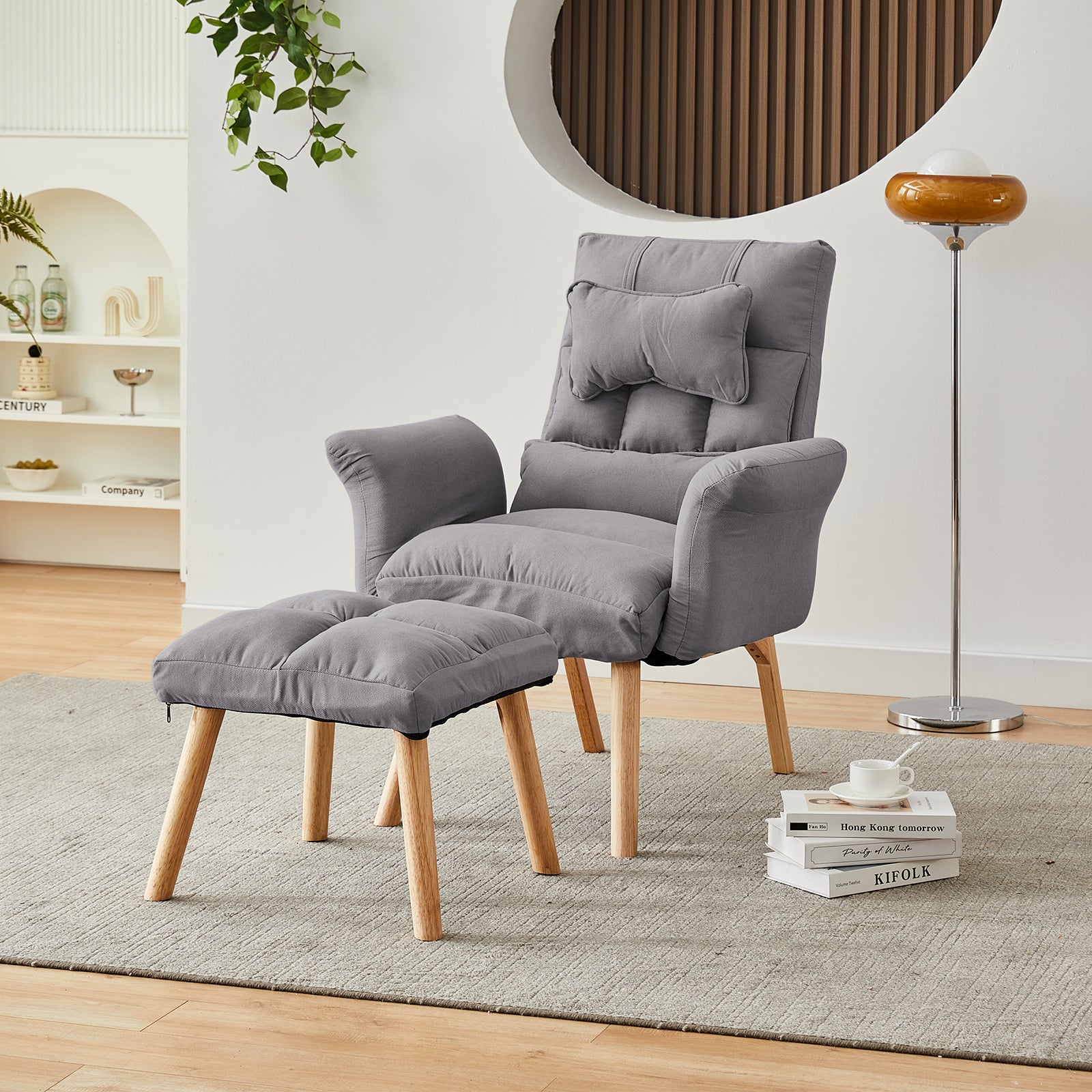 Elva Relaxsessel mit Hocker aus Leinen