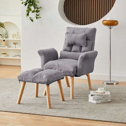 Elva Relaxsessel mit Hocker aus Leinen