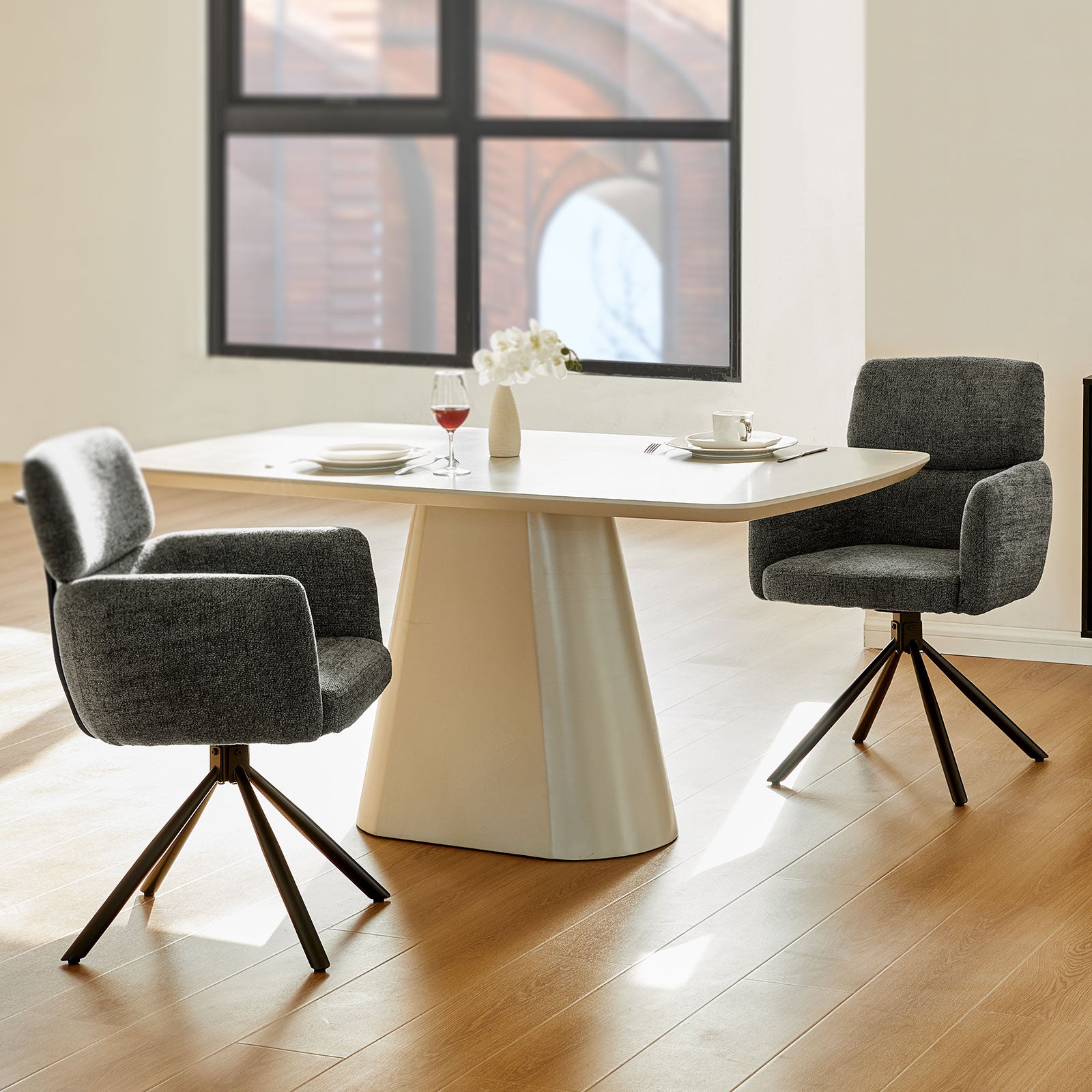 Castoro Esszimmerstuhl aus Chenille mit Drehbarer