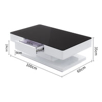 Hochglanz Glas Couchtisch Schwarz mit 2 Schubladen