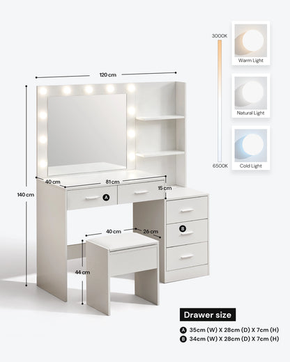 Aura Schminktisch mit LED-Spiegel und Hocker