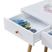 Salla Schminktisch-Set Weiß mit LED-Licht, Spiegel, 2 Schublade und Hocker