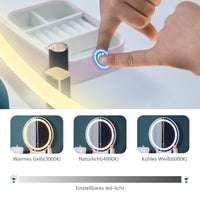 Salla Schminktisch-Set Weiß mit LED-Licht, Spiegel, 2 Schublade und Hocker