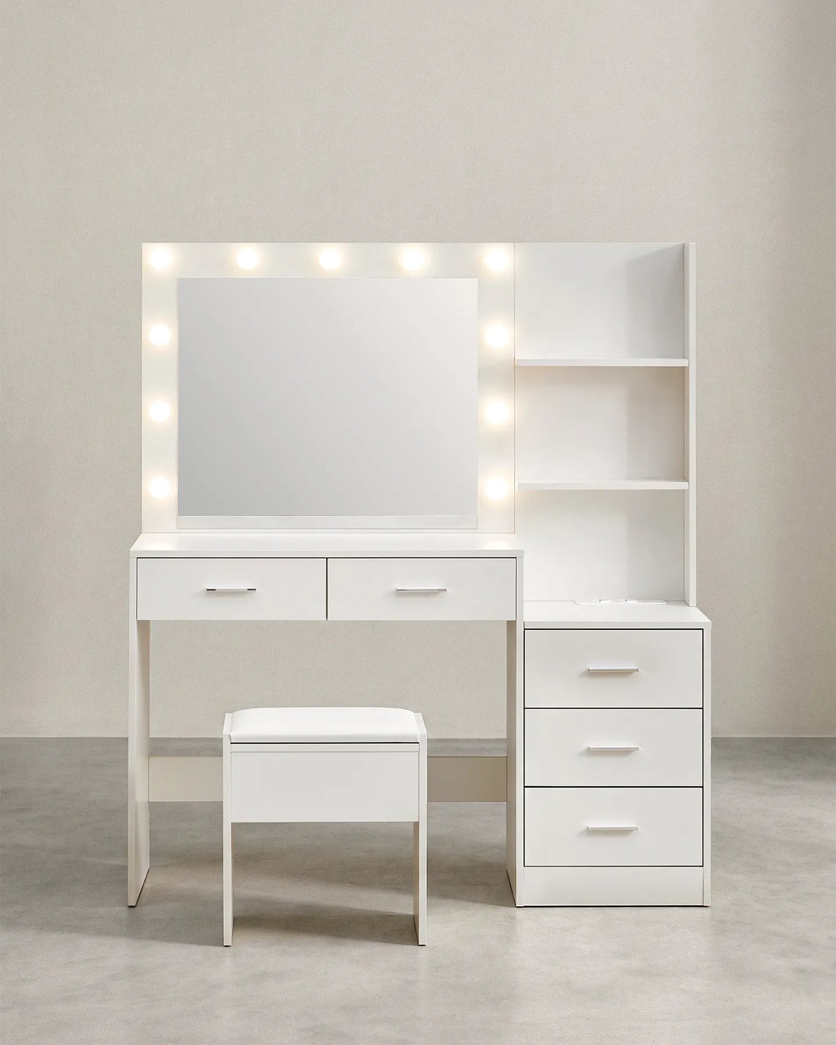 Aura Schminktisch mit LED-Spiegel und Hocker