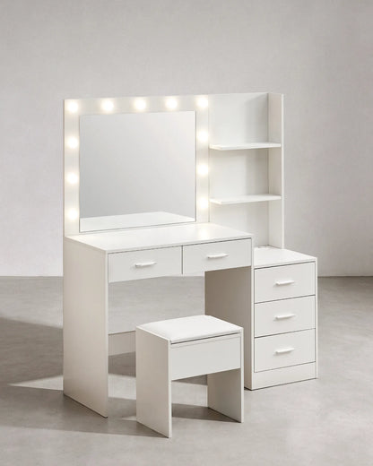 Aura Schminktisch mit LED-Spiegel und Hocker