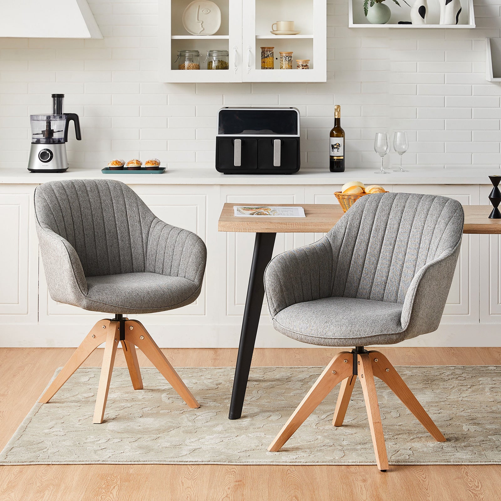 Aven Esszimmerstuhl aus Leinen mit Drehbarer