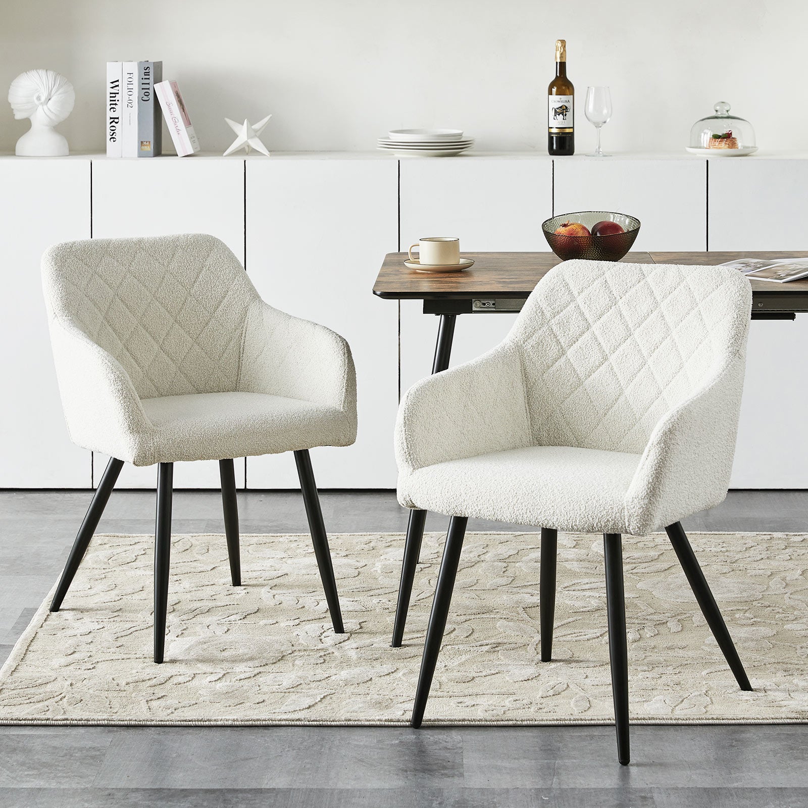 Moree Esszimmerstühle aus Bouclé-Elfenbeinweiß[2er-Set]