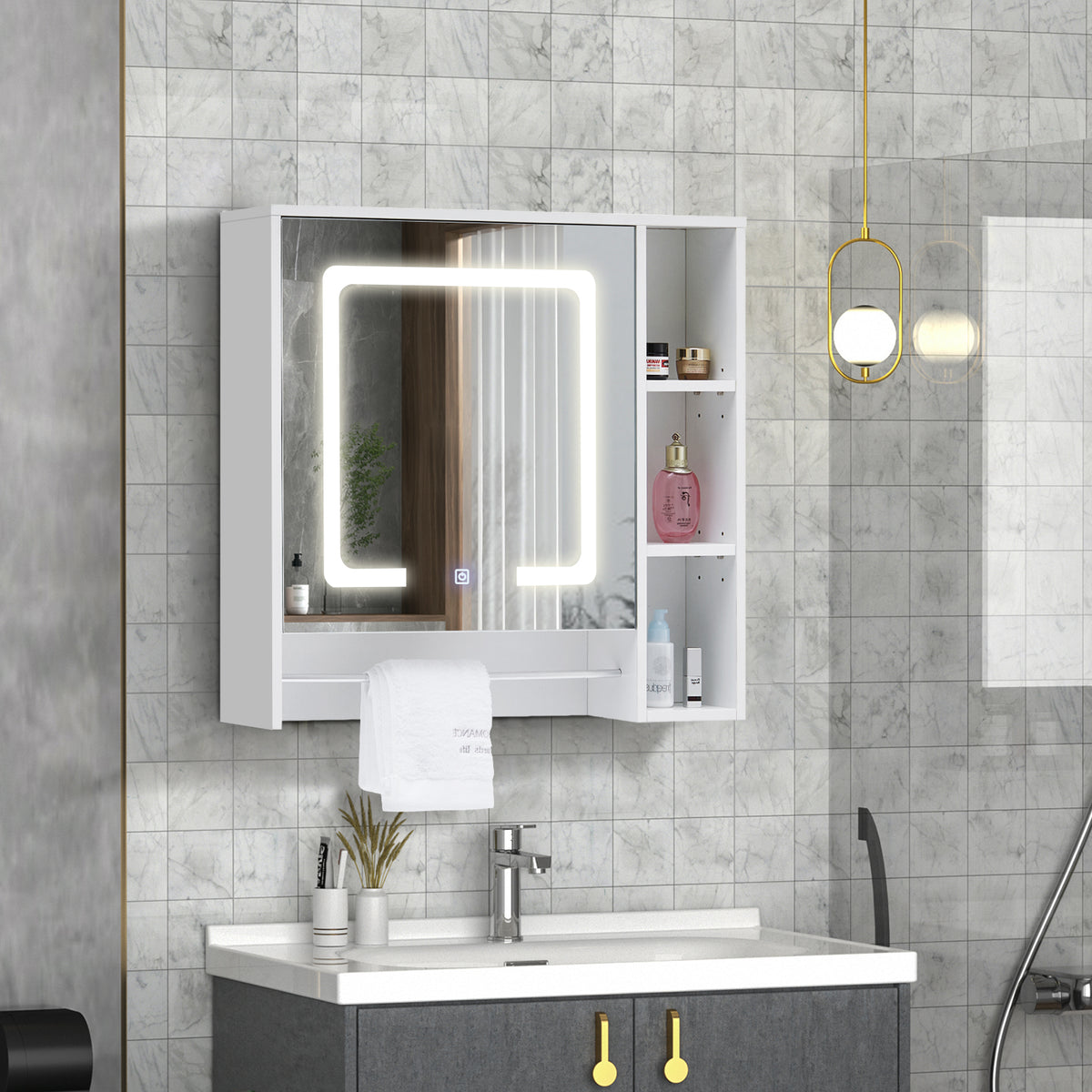 CLIPOP Badezimmerspiegelschrank Wandschrank (1er Set) 45x17x52cm  Hängeschrank mit verstellbarer Ablage für Badezimmer