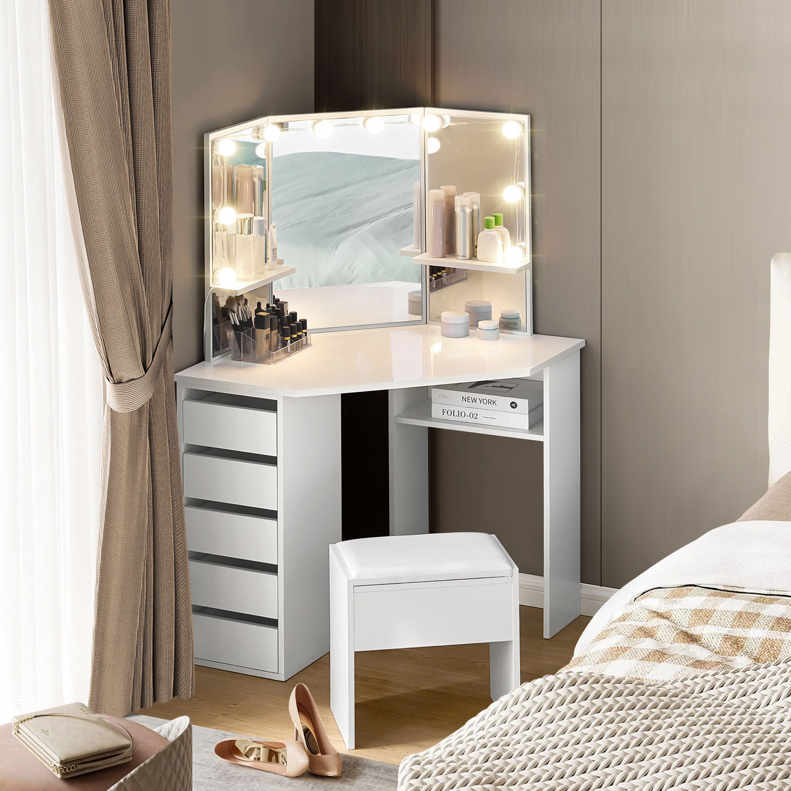 Rosa Eckschminktisch Set