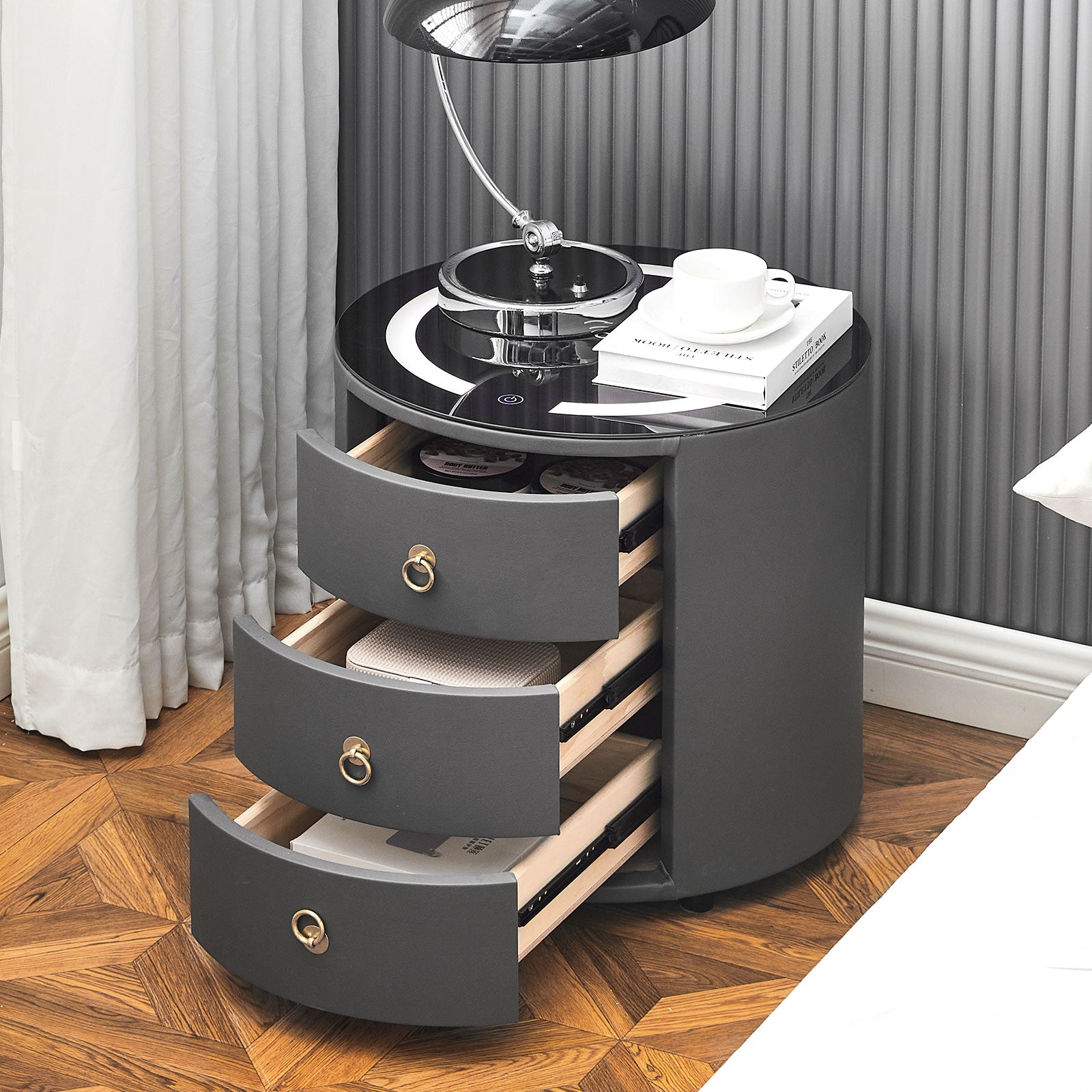 Cirona Runder Nachttisch mit LED-Licht