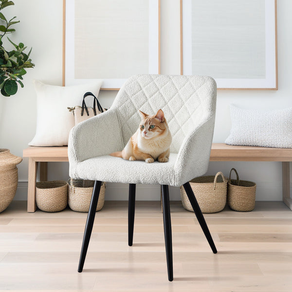 Moree Esszimmerstühle aus Bouclé-Elfenbeinweiß[2er-Set]