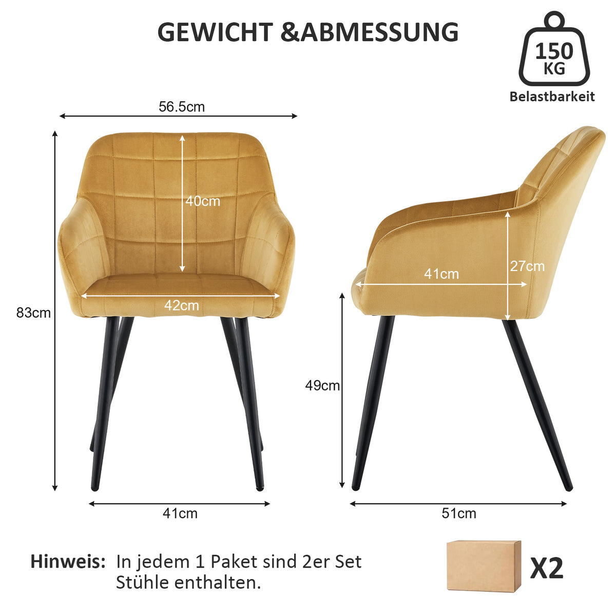 Bloor Esszimmerstühle [2er-Set] [Samt]