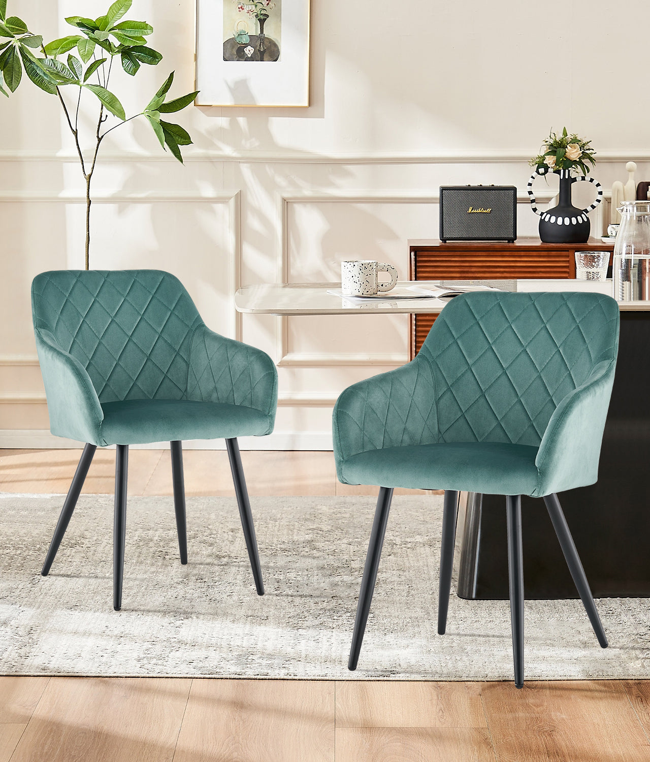 Moree Esszimmerstühle aus Samt mit Diamant-Steppung[2er-Set]