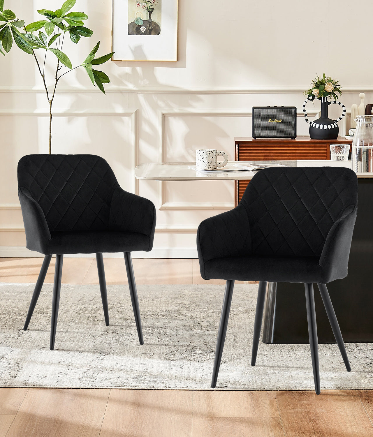 Moree Esszimmerstühle aus Samt mit Diamant-Steppung[2er-Set]