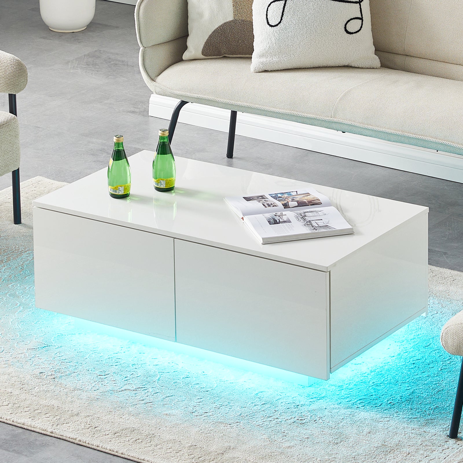 Elara Couchtisch mit LED-Beleuchtung & 4 Schubladen