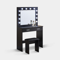 Hollywood Schminktisch-Set schwarz mit LED-Licht und Hocker