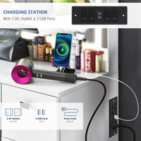 Anier LED Touch Schminktisch-Set Weiß mit Beleuchtung, Spiegel, Steckdose & USB, Ladefunktion und Hocker