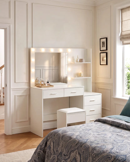 Aura Schminktisch mit LED-Spiegel und Hocker