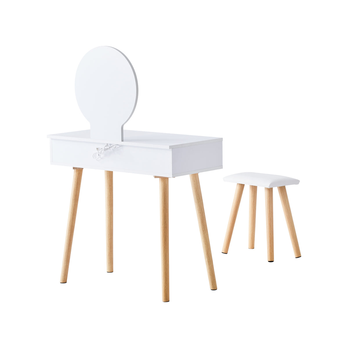 Salla Schminktisch-Set Weiß mit LED-Licht, Spiegel, 2 Schublade und Hocker