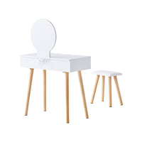Salla Schminktisch-Set Weiß mit LED-Licht, Spiegel, 2 Schublade und Hocker