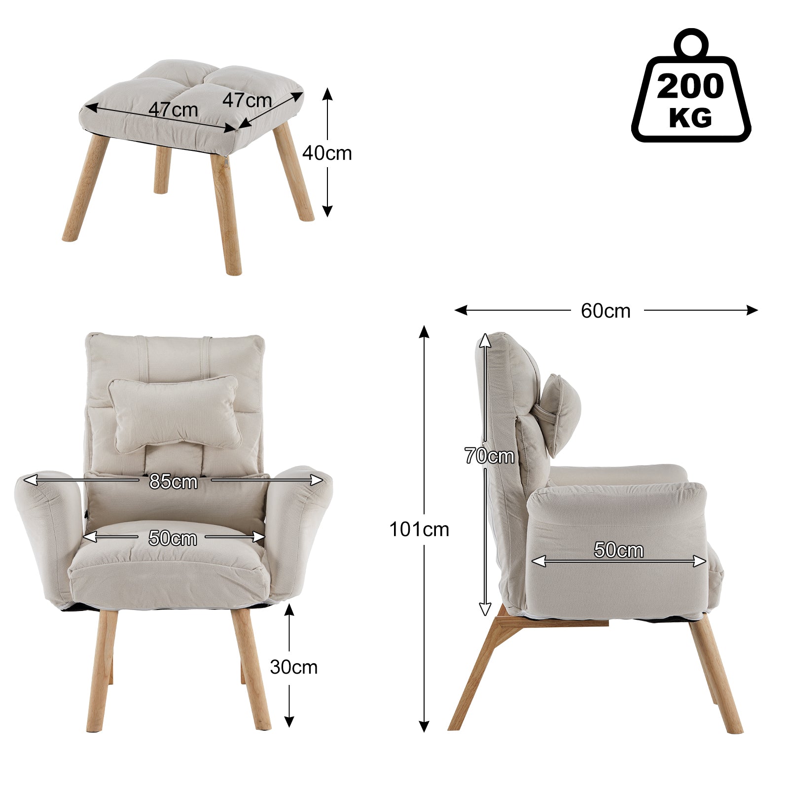 Elva Relaxsessel mit Hocker aus Leinen