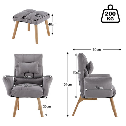 Elva Relaxsessel mit Hocker aus Leinen