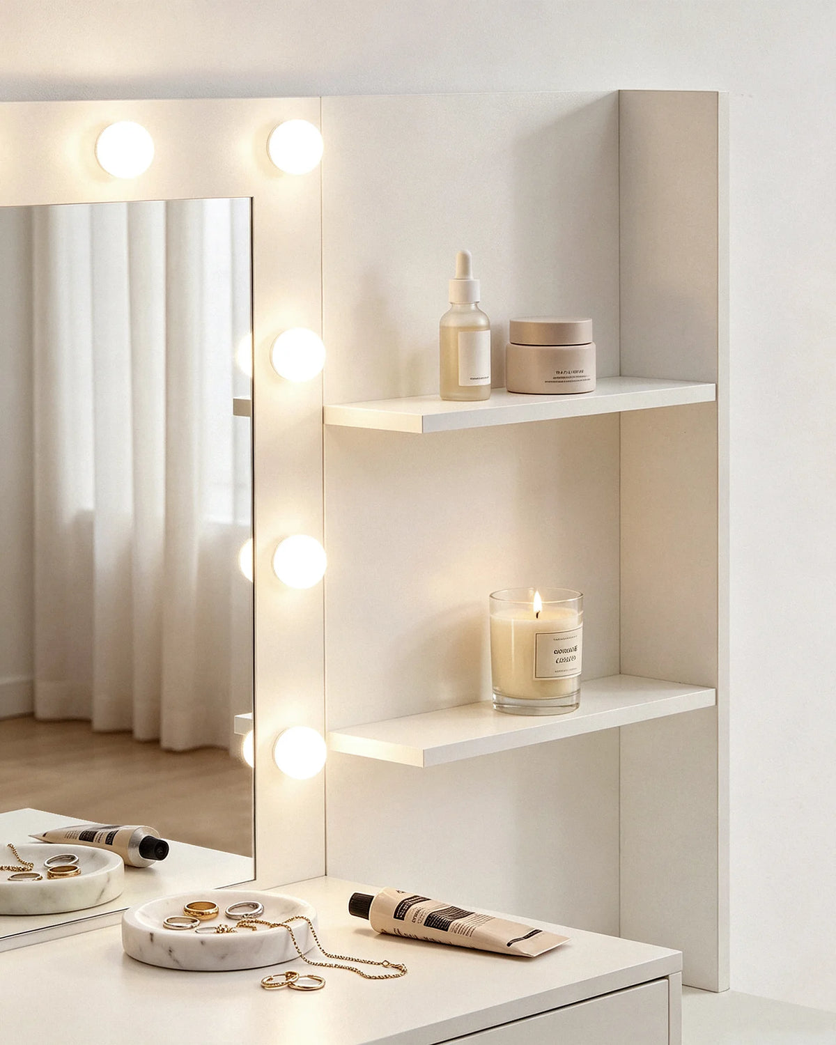 Aura Schminktisch mit LED-Spiegel und Hocker