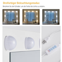 Meya Schminktisch-Set Weiß mit LED Beleuchtung, Spiegel und Hocker