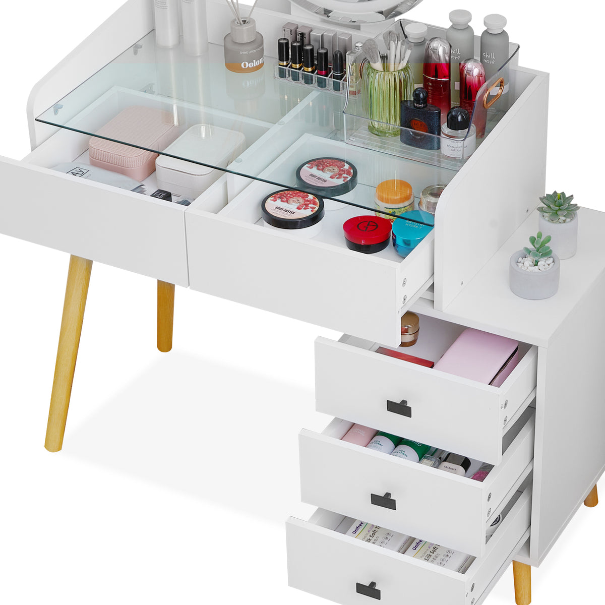 Marilee LED Touch Schminktisch Set mit Beleuchtung und Spiegel und Hocker Weiß