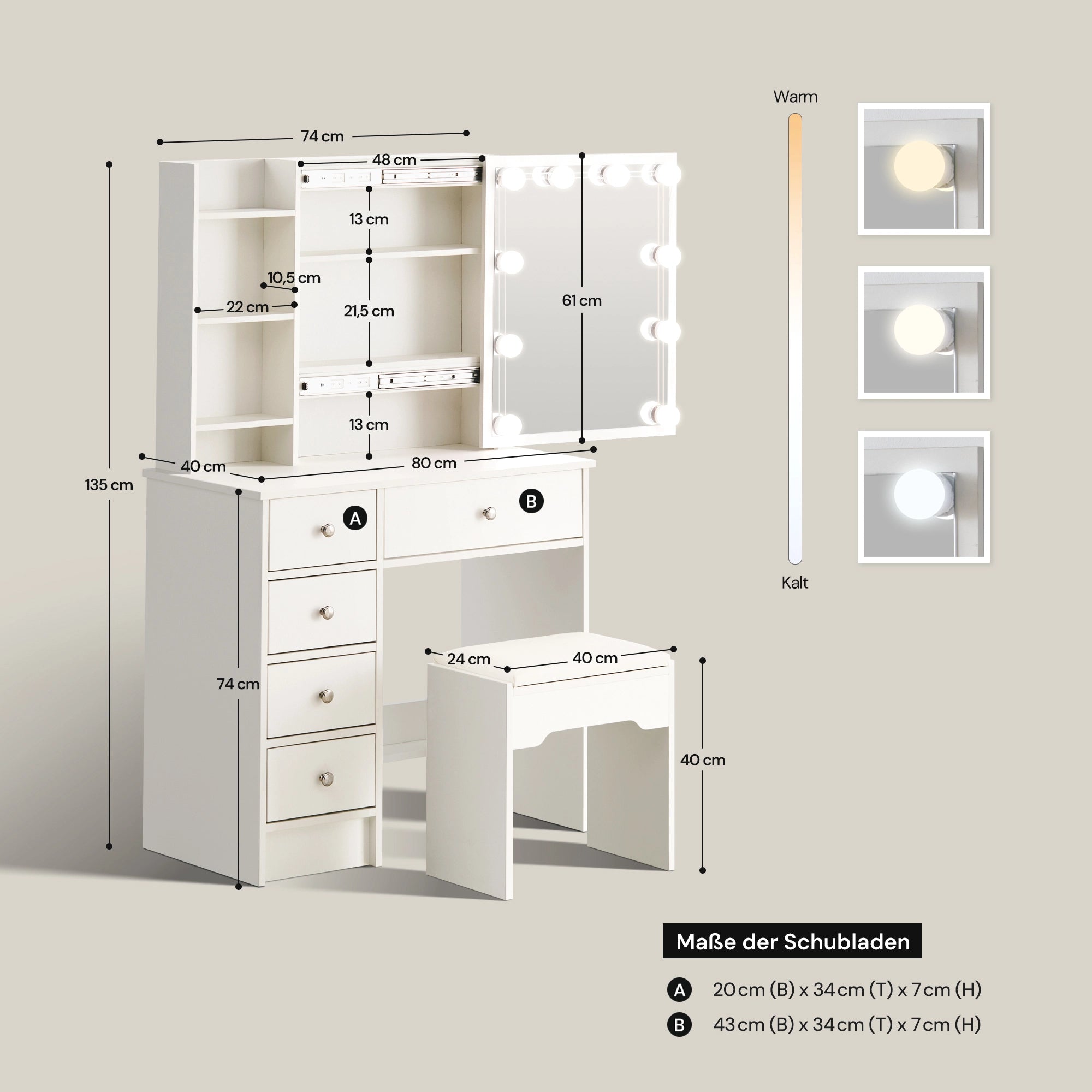 Amya Schminktisch Set mit Schiebespiegel