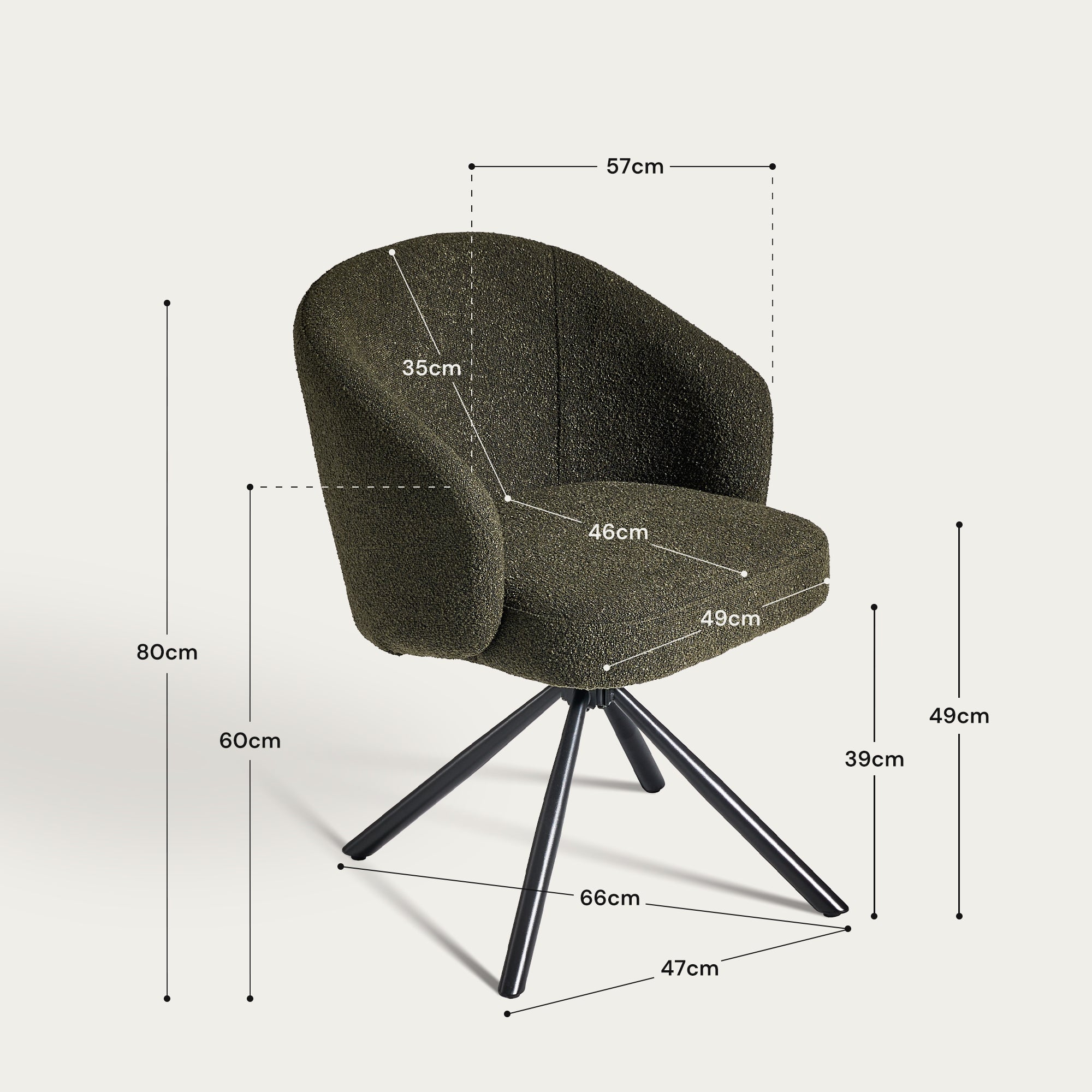 Cleo Schreibtischstuhl aus Boucle mit Drehbarer-Grün