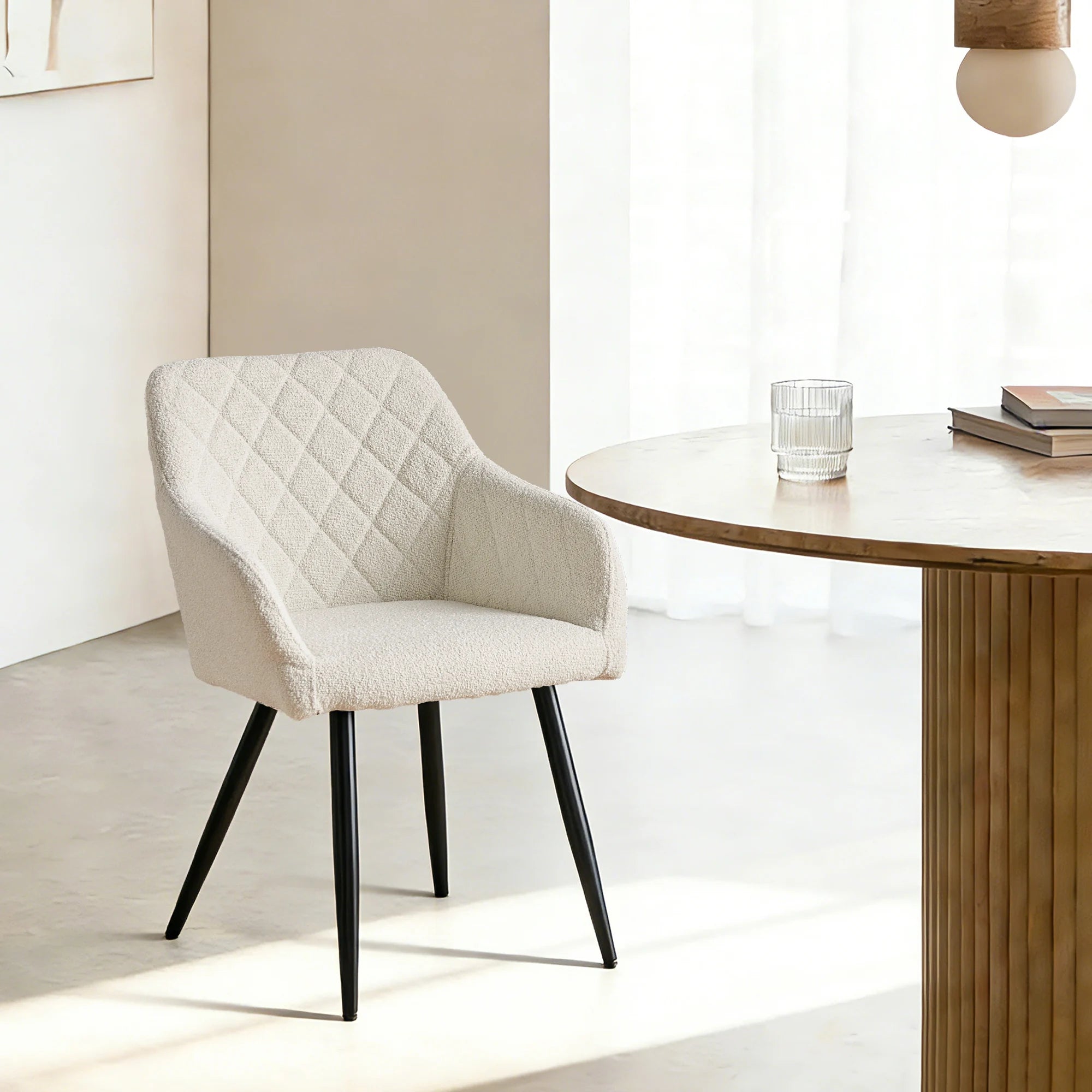 Moree Esszimmerstühle aus Bouclé-Elfenbeinweiß