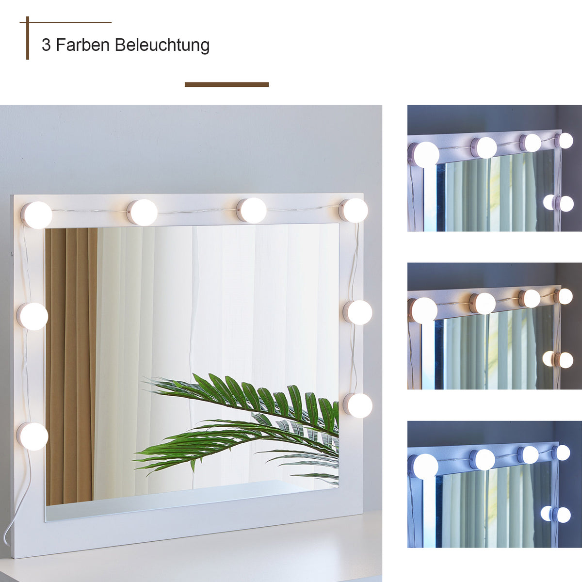 Aurora Schminktisch Set Weiß mit LED Beleuchtung und Hocker