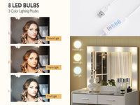 Meya Schminktisch-Set Weiß mit LED Beleuchtung, Spiegel und Hocker