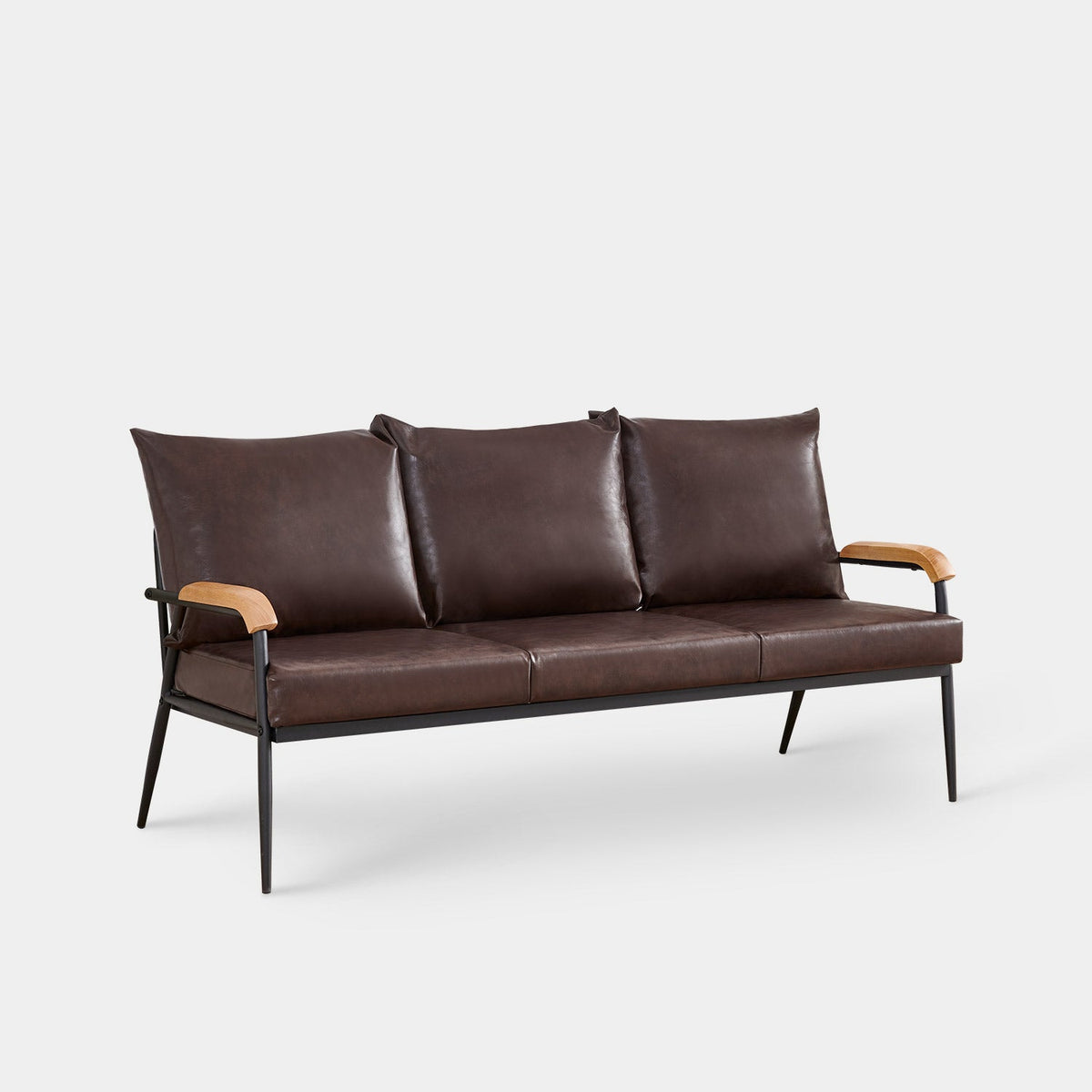 Modernes Sofa mit Holzarmen [Kunstleder] [Dunkelbraun] [1-Sitzer, 2-Sitzer, 3-Sitzer]