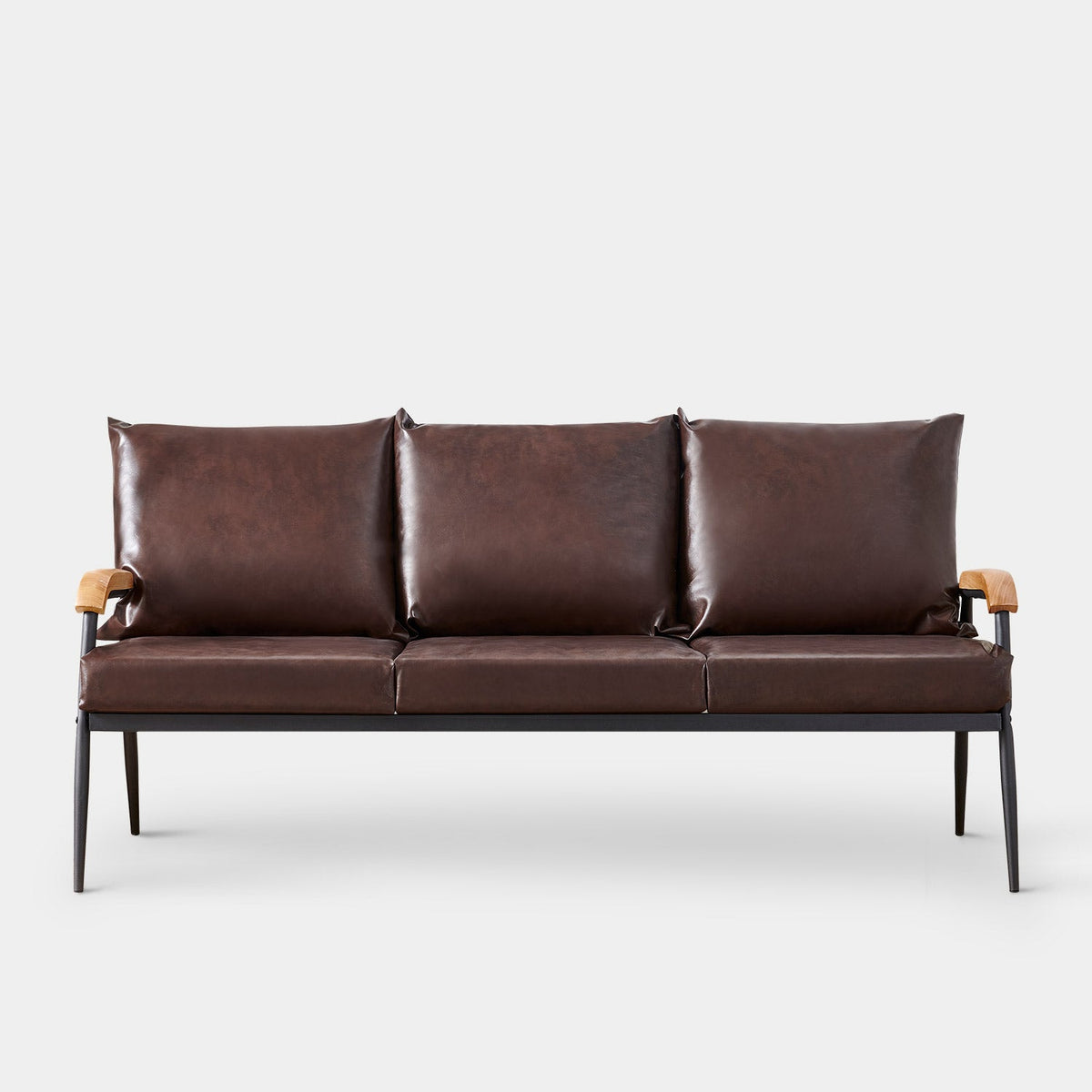 Modernes Sofa mit Holzarmen [Kunstleder] [Dunkelbraun] [1-Sitzer, 2-Sitzer, 3-Sitzer]