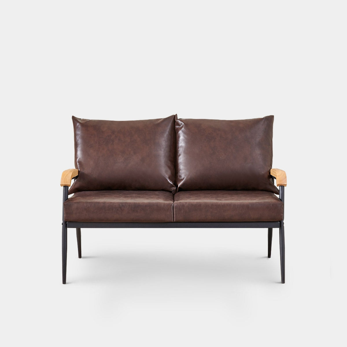 Modernes Sofa mit Holzarmen [Kunstleder] [Dunkelbraun] [1-Sitzer, 2-Sitzer, 3-Sitzer]